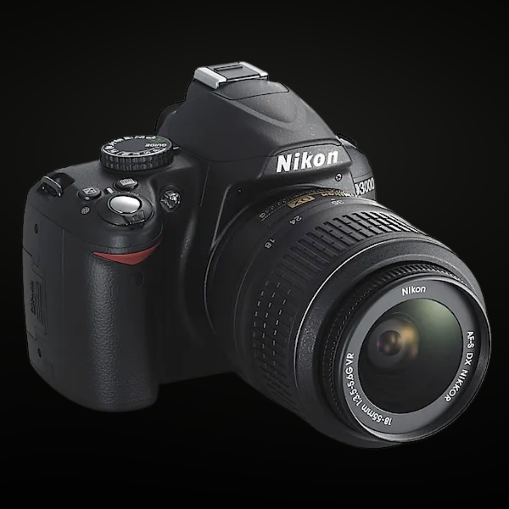 Máquina Nikon D3000 no fundo preto