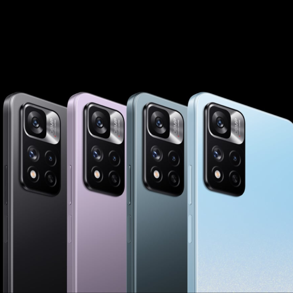 4 celulares da marca Xiaomi no fundo preto