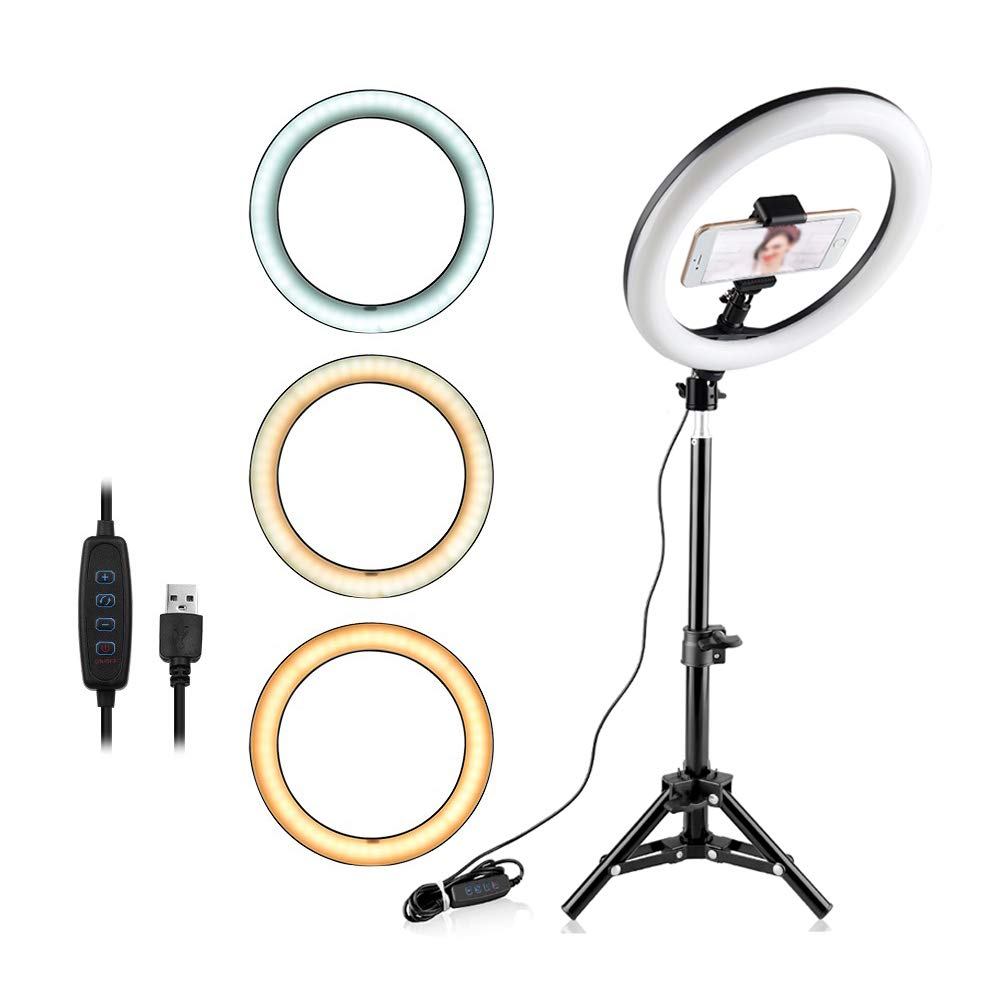 Iluminador LED Ring Light 26cm para Maquiagem Fotos com tripé e suporte celular