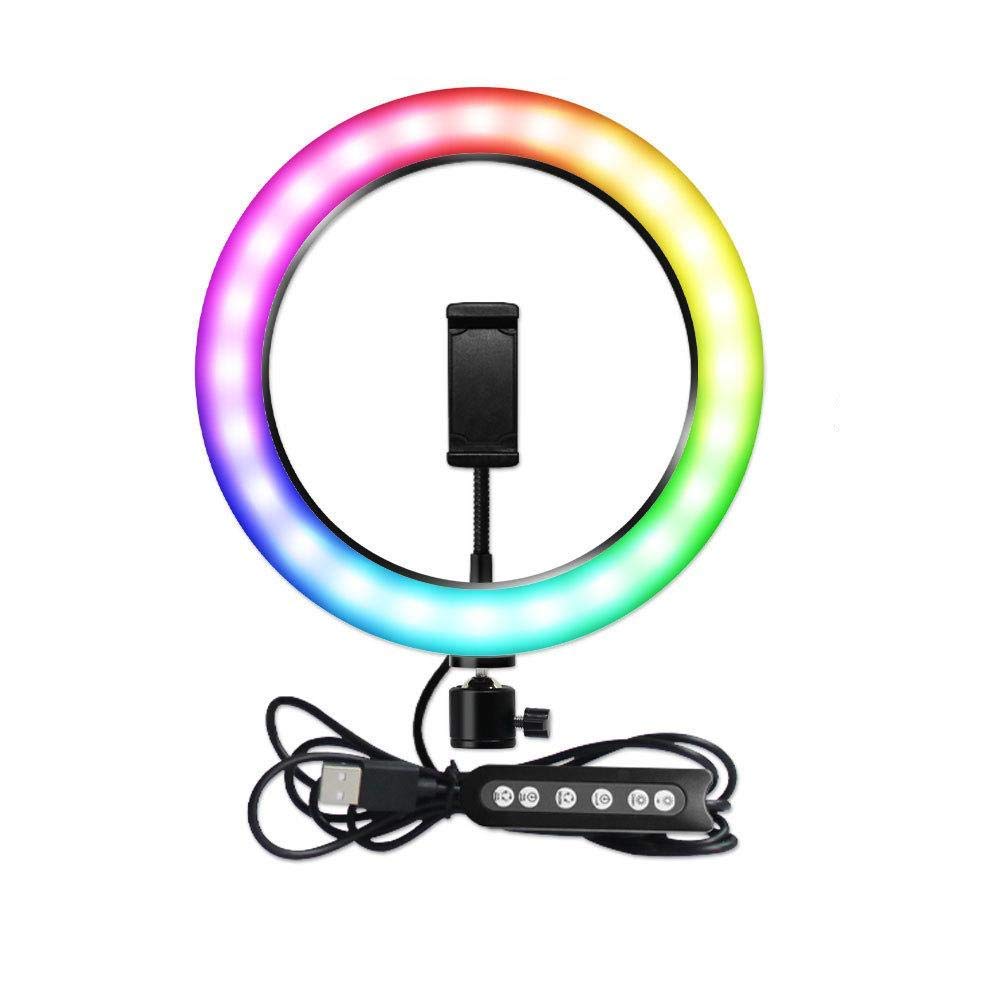 Kit Completo Anel de Luz LED Com Tripé e Suporte para Celular Ring Light 26cm RGB 10 Polegadas Fotos e Vídeos Profissionais