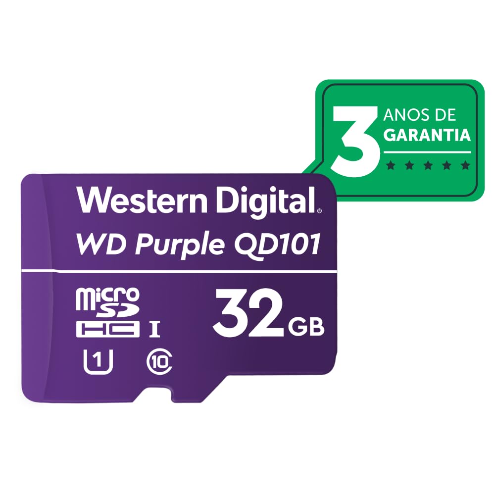 Cartão de Memória Com 3 anos de Garantia Micro SD 32GB WD Purple Intelbras