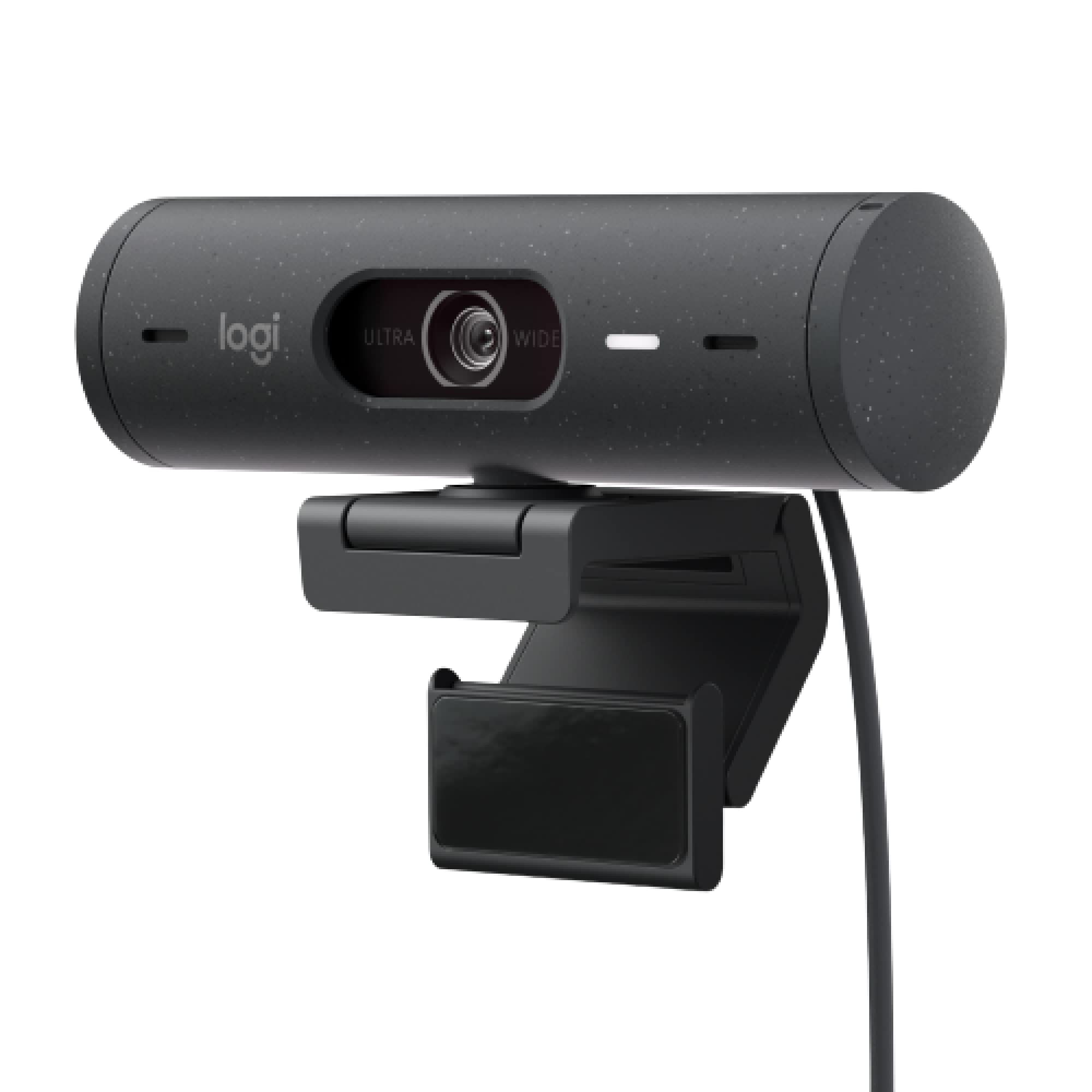 Webcam Full HD Logitech Brio 500 com Microfones Duplos com Redução de Ruídos, Proteção de Privacidade, Correção de Luz e Enquadramento Automático - Grafite