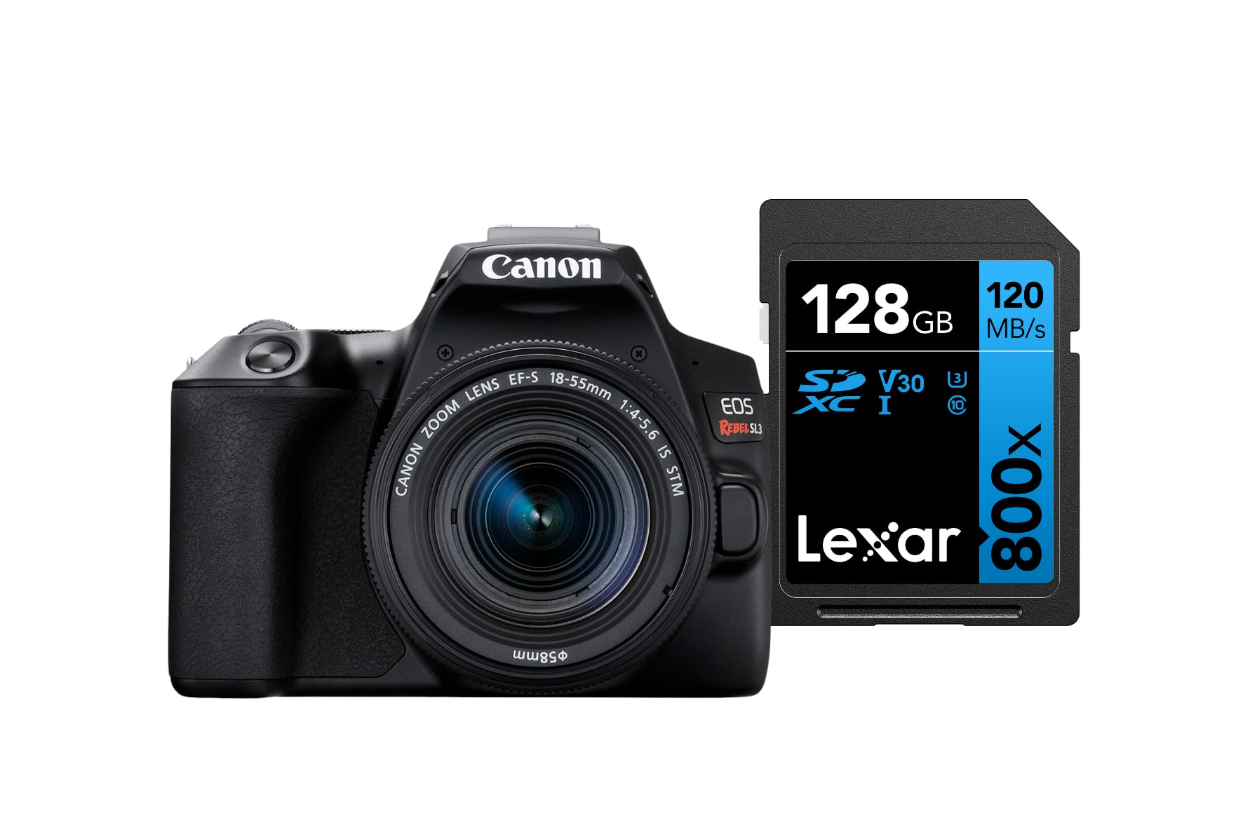 Canon Câmera Digital EOS Rebel SL3 (BKUS) 1855F4STM BR kit com Cartão de Memória Lexar Blue 128GB