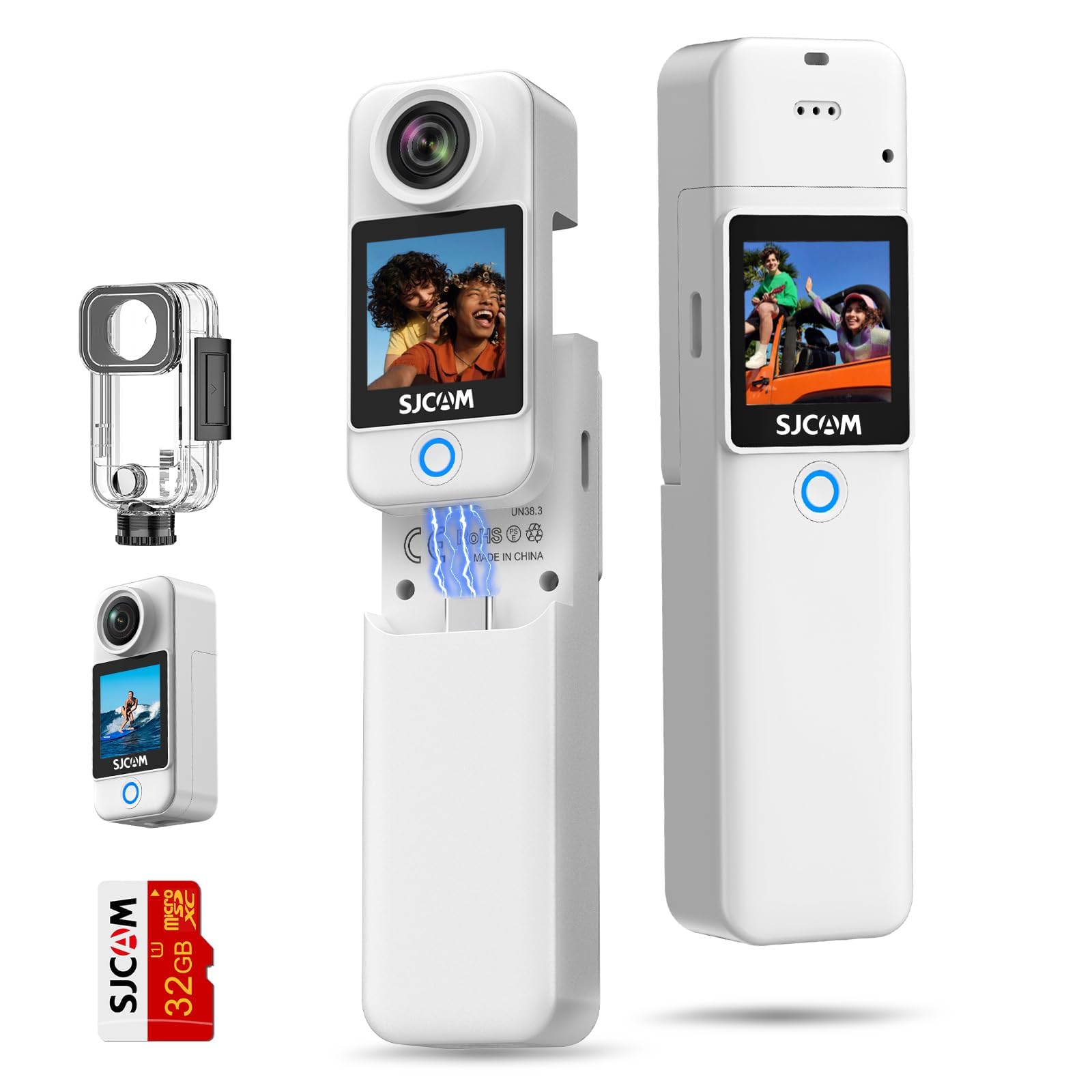SJCAM Câmera vlogging C300 4K, potência de 7H, câmera vlog de bolso com estabilização de 6 eixos, câmera de ação portátil com tela de toque duplo, à prova d'água de 30 m, mini minúscula portátil para