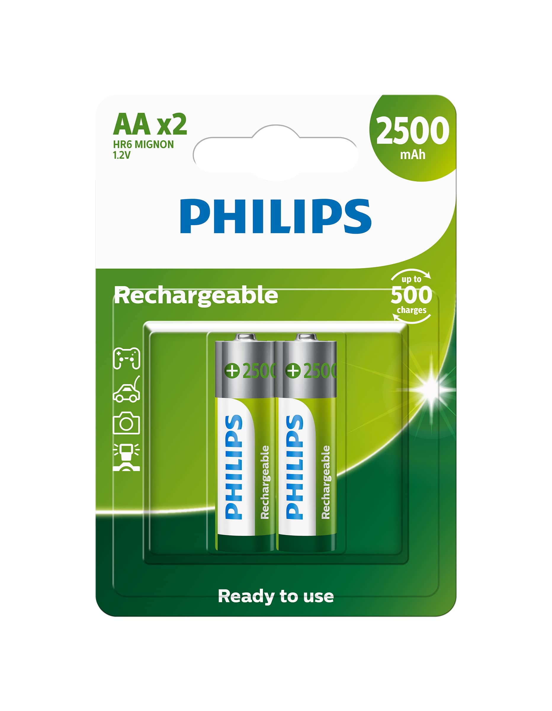 Pilha recarregável Aa 2500mah com 2 unidades R6b2rtu25 Philips