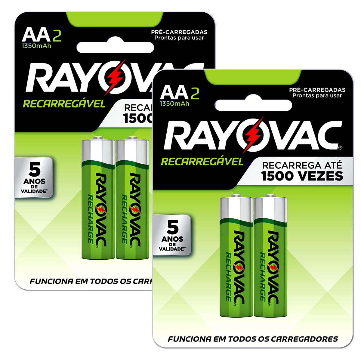 4 Pilhas AA Recarregáveis 1350mah Rayovac 2 Cartelas C/ 2 Unidades