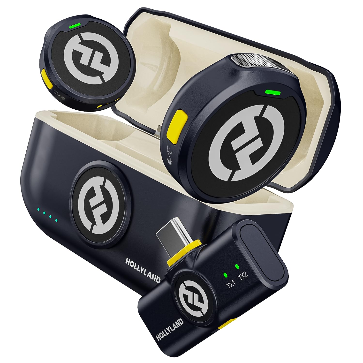 Hollyland Lark M2 Microfone Lapela Sem Fio, Compatível com Android, IPhone 15, Cancelamento de Ruído Inteligente, Transmissão Sem Fio de 300M, 30 H Duração de Bateria, Ideal para Vlog-Preto