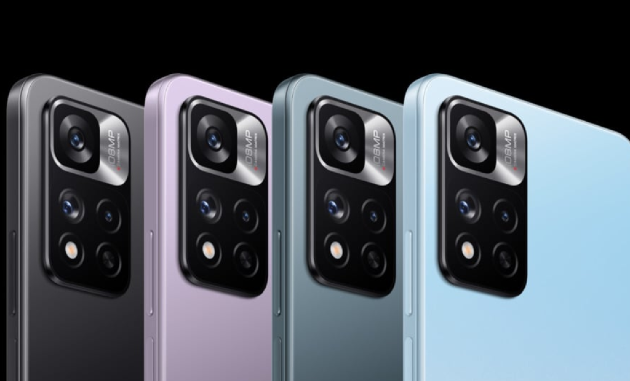4 celulares da marca Xiaomi no fundo preto